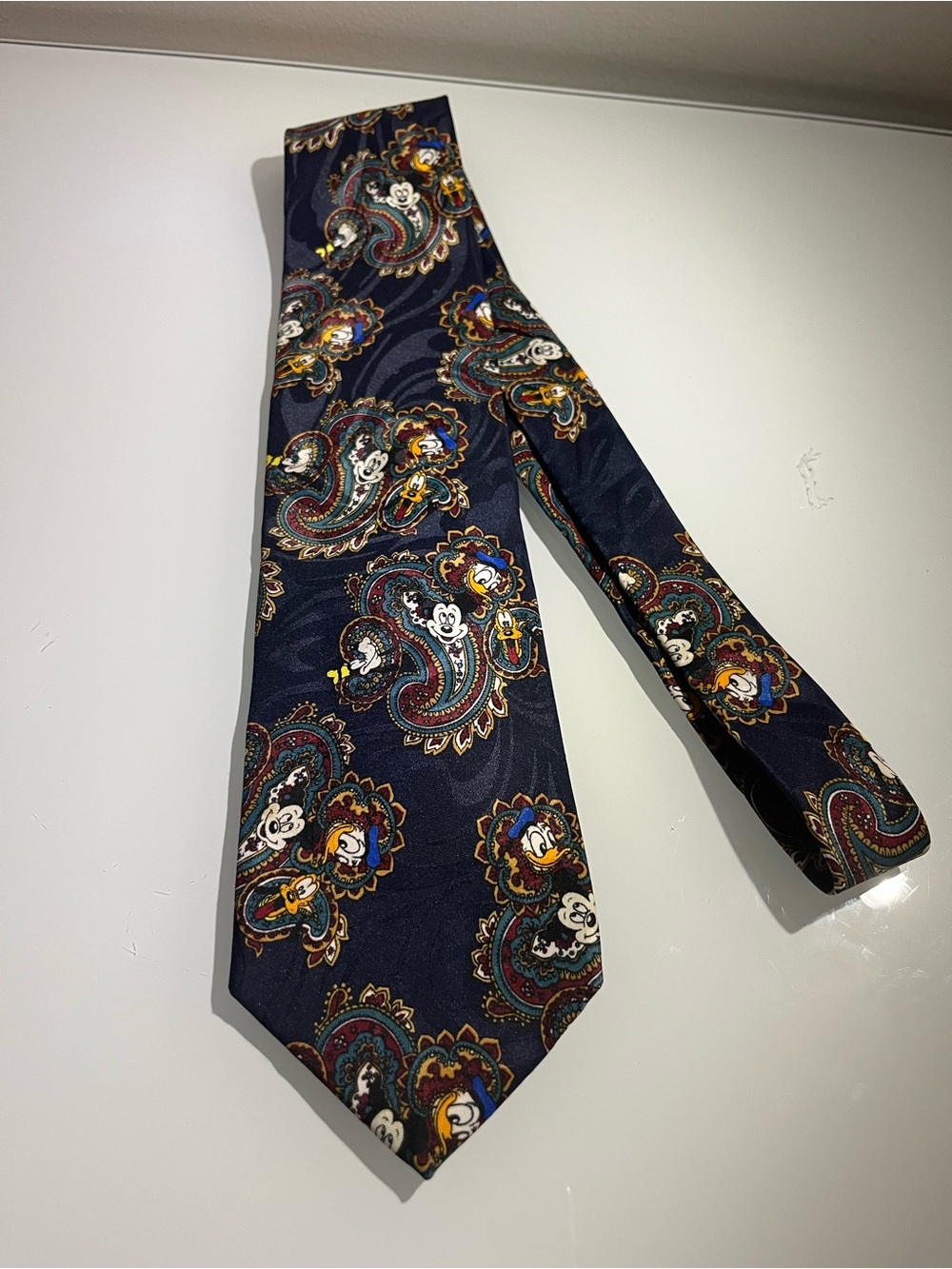 Vintage Disney Balancine Inc Navy Paisley Tie with Multicolor Character Accents
